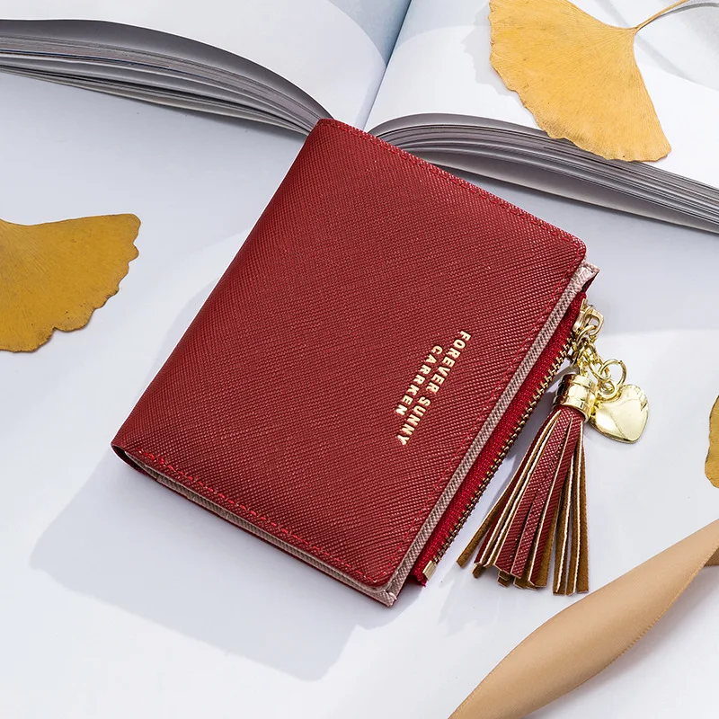 

Модные женские кошельки, короткий кошелек с кисточкой для женщин, мини-кошелек на молнии с rfid-защитой для монет, маленький женский кошелек, к...