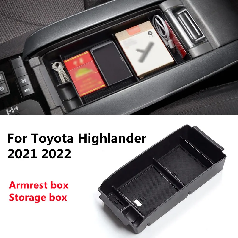 

For Toyota Highlander XU70 20212022 Central Console Armrest Box Storage Box Black ABS Cosole Organizer Car Accessories