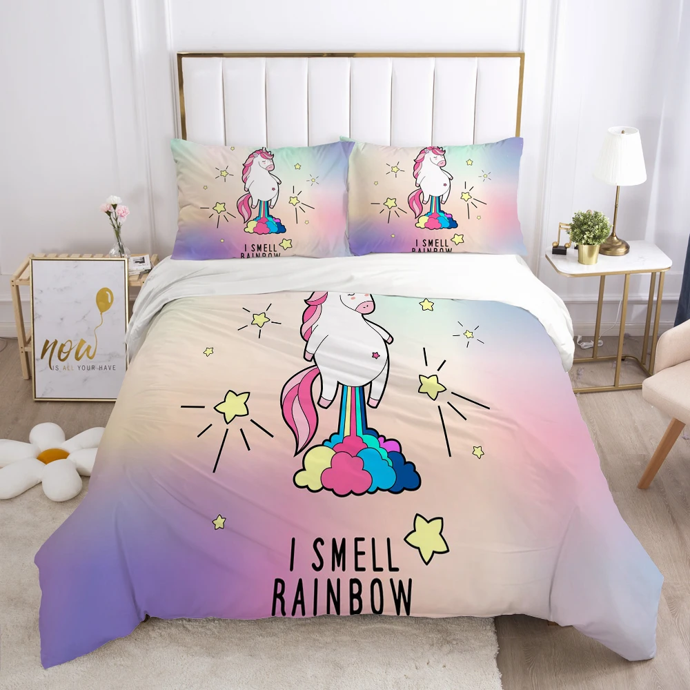Cartoon Duvet Cover Set 3D Unicorn Children Bedding For Kids Baby Comforter Pillowcases Girls Boys Bed | Дом и сад