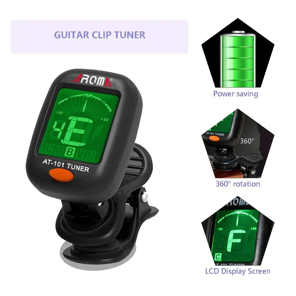 Цифровой гитарный тюнер AROMA AT 101 с клипсой складной вращающийся зажим высокая