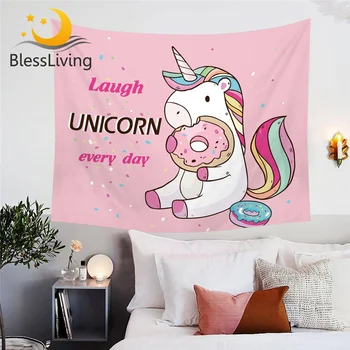 BlessLiving Cute Unicorn Wall Carpet Rainbow Hair Wall Hanging Tapestry Colorful Girly Picnic Mat Donuts Cartoon Tapisserie 1