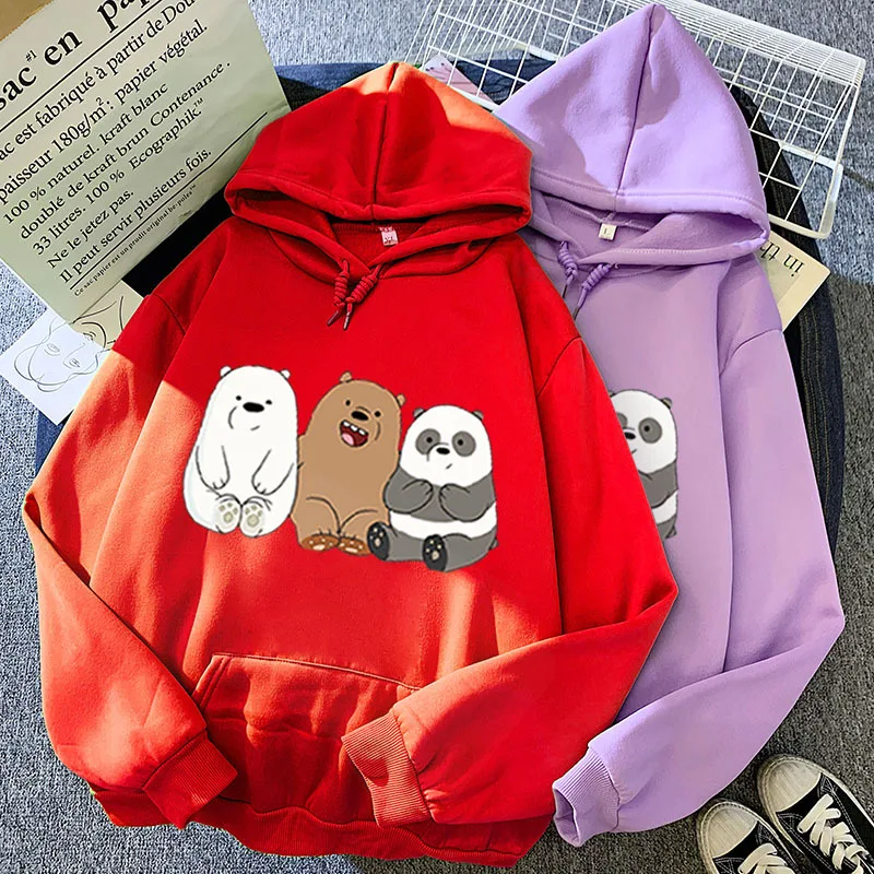 

New Style for Autumn and Winter Candy-Colored Sweatshirt Three Bears Printed Pattern All-match Cool Hooded