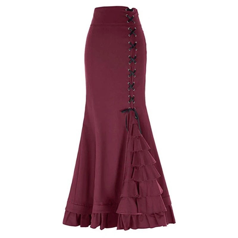 Joineles/готические Женские однотонные юбки с высокой талией и оборками