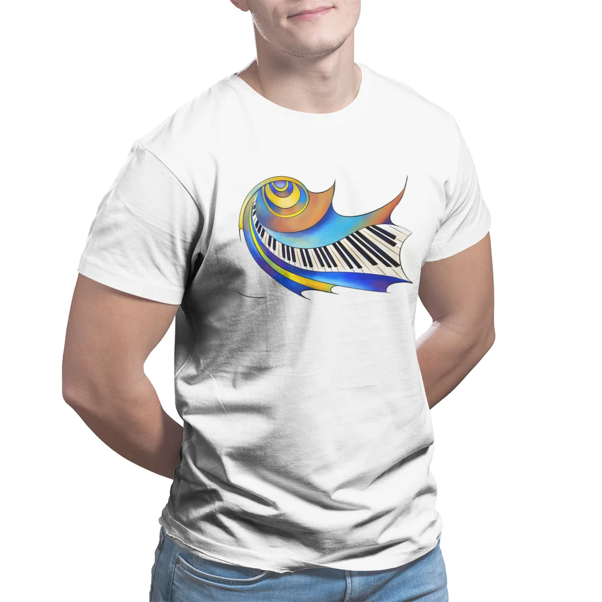 

Men's T-shirt Redemessia spiral piano Black Kawaii SleeveStreetwear Tees 45817