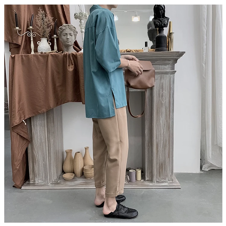 Мужская гавайская рубашка 4 цвета с рукавами из семи частей воротником-стойкой и