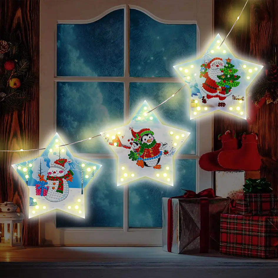 

Подвесные светильники для елки, Рождественское украшение, светодиодные светильники с пятиконечной звездой