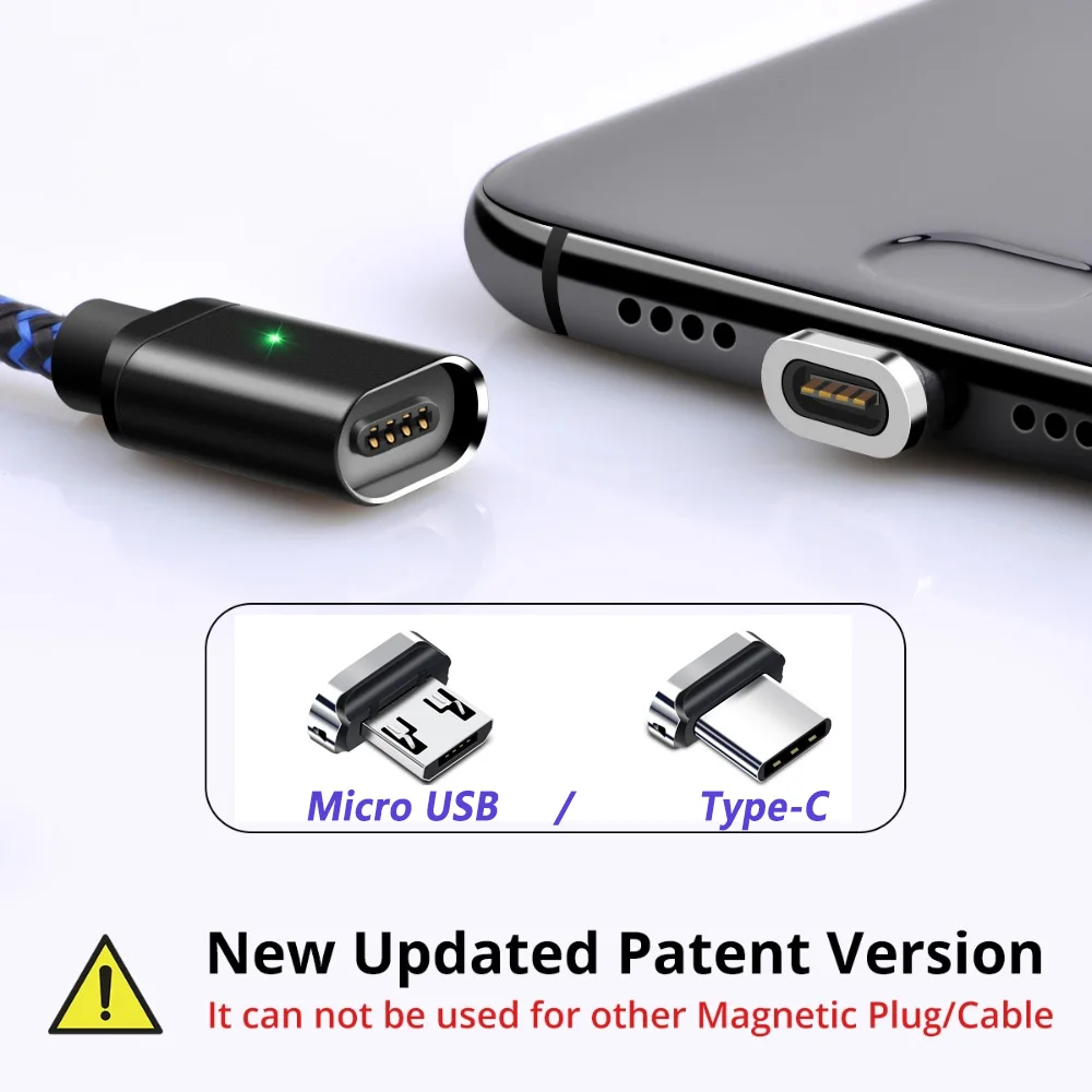Магнитный кабель FONKEN Micro usb type-C, 1 м, 2 м, магнитный usb-кабель, 3 А, быстрая зарядка для зарядного устройства телефона, кабель type-C, мобильный светодиодный кабель для передачи данных