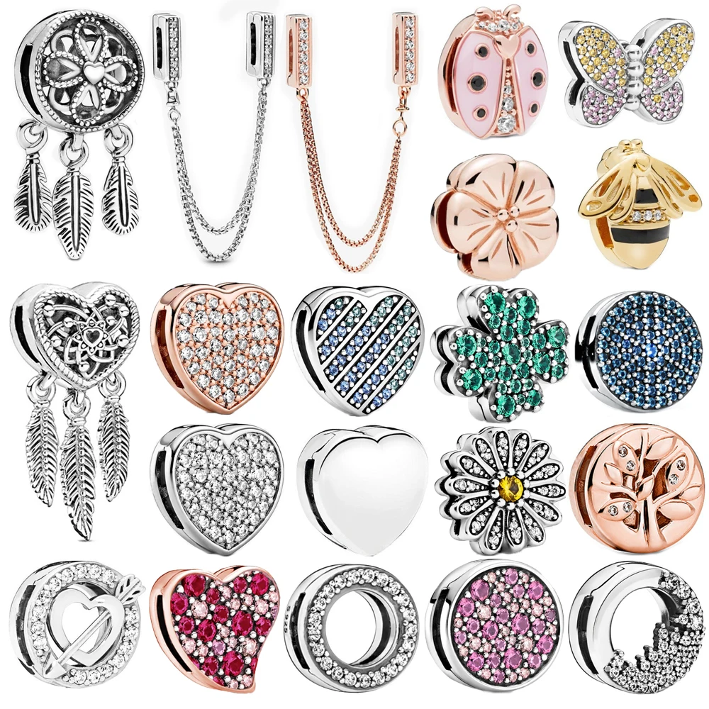 

NEW s925 charms silver color Reflexions beads DIY Fixed clip fit original Pandora Bracelet charms silver color