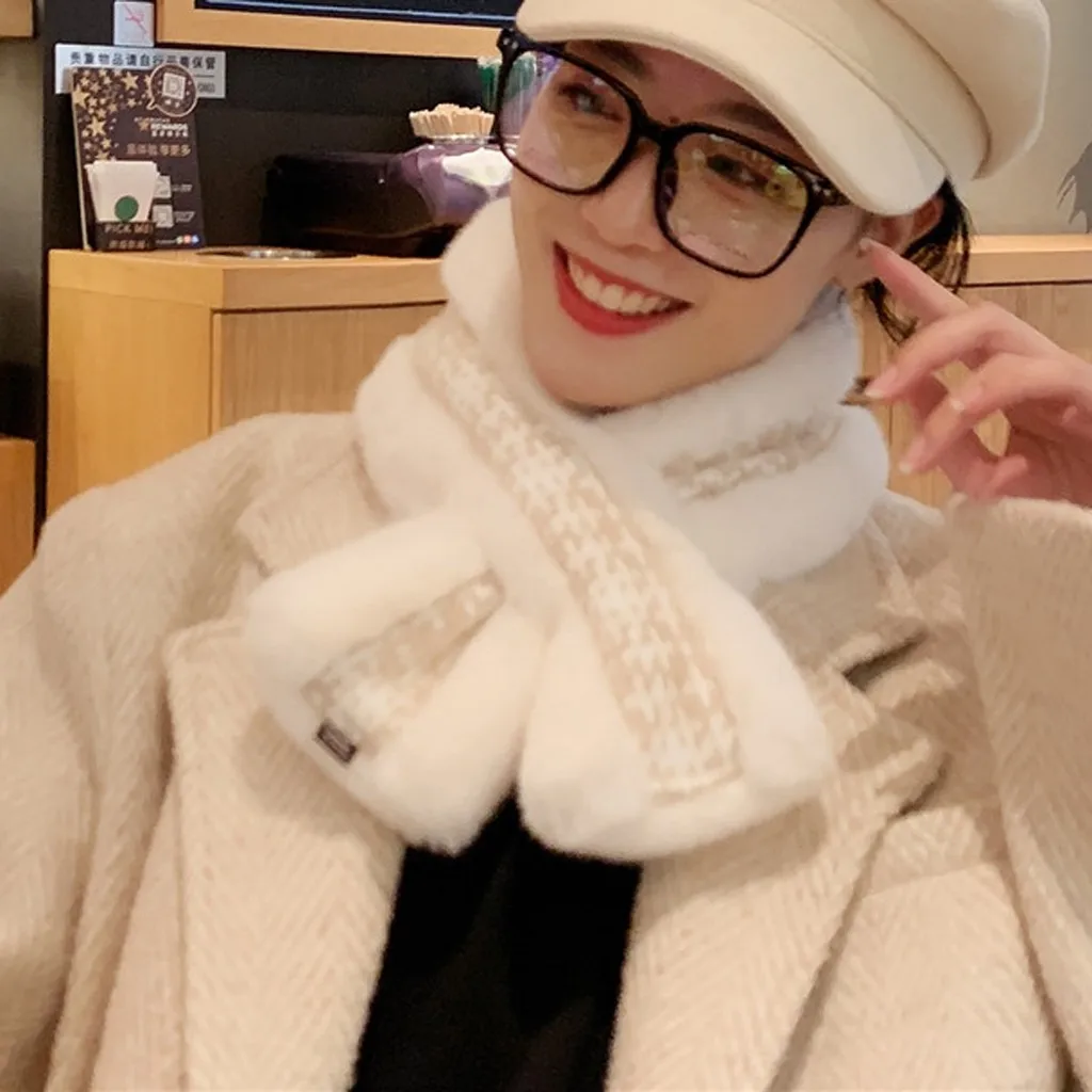 Простые шарфы с мехом на шее чистый шейный рукав верхняя одежда шарф теплый