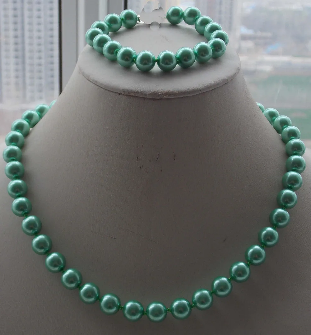 Бесплатная доставка&gt 10 мм зеленый Южное море жемчужное ожерелье бусы браслет 18