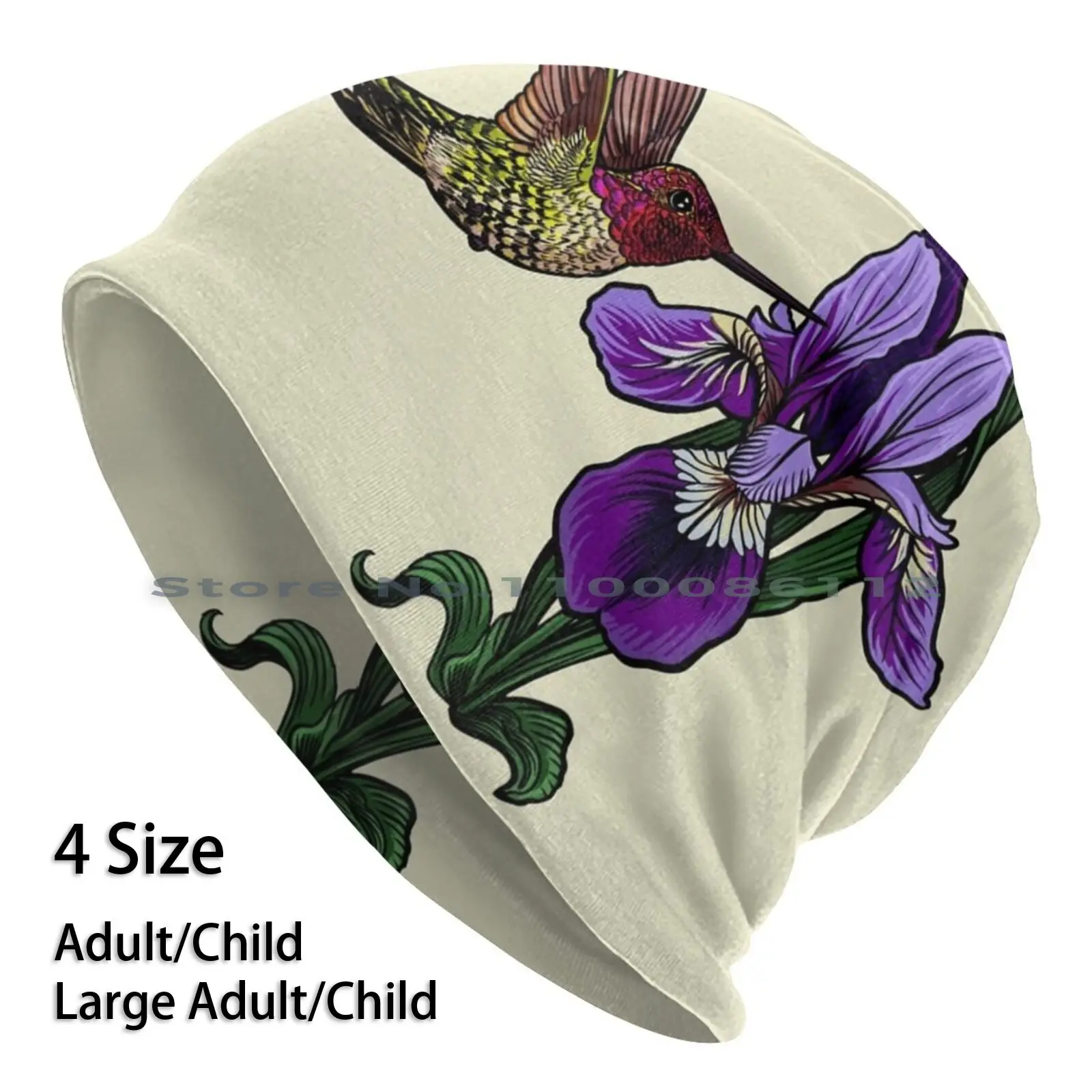 

Hummingbird And Iris Beanies Knit Hat Hummingbird Iris Flower Garden Nature Animals Wildlife Brimless Knitted Hat Skullcap Gift