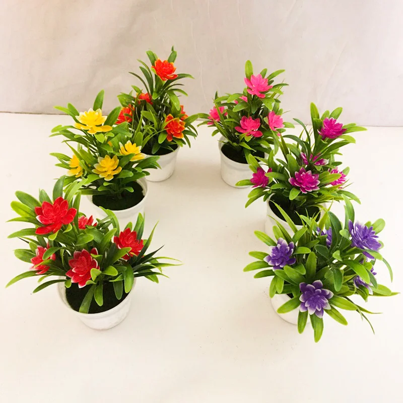 

Artificial Fake Flower Bonsai Desktop Plants Potted Filled Life For House Garden Wedding Decor Ornament Flower Aesthetic Supplie