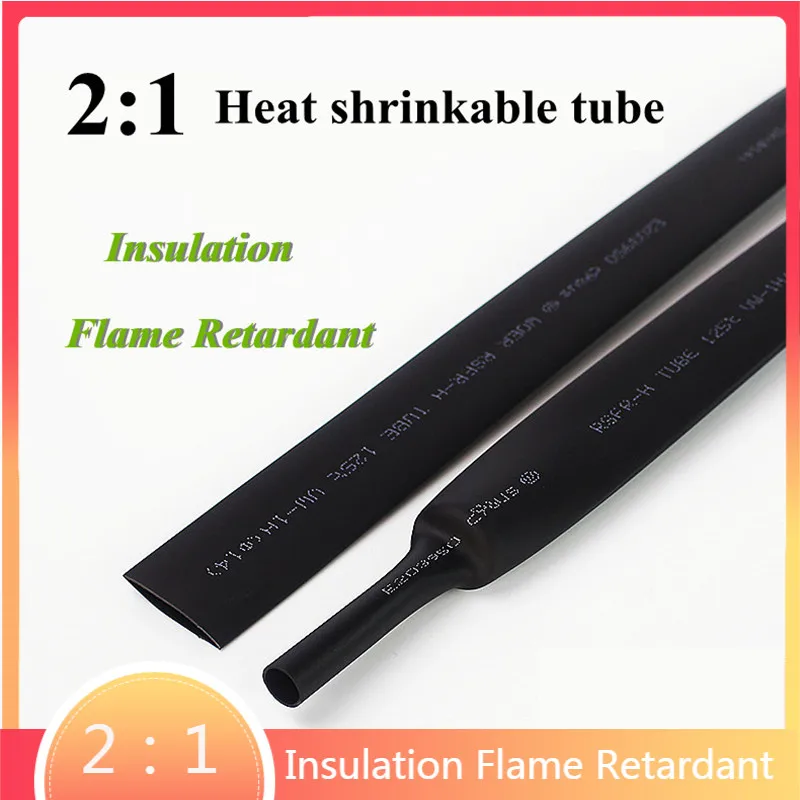 

10 м 2/4/6/8/10 мм 2:1 черная Изолированная огнестойкая термоусадочная трубка, Изоляционная трубка, провод для ремонта DIY соединителя