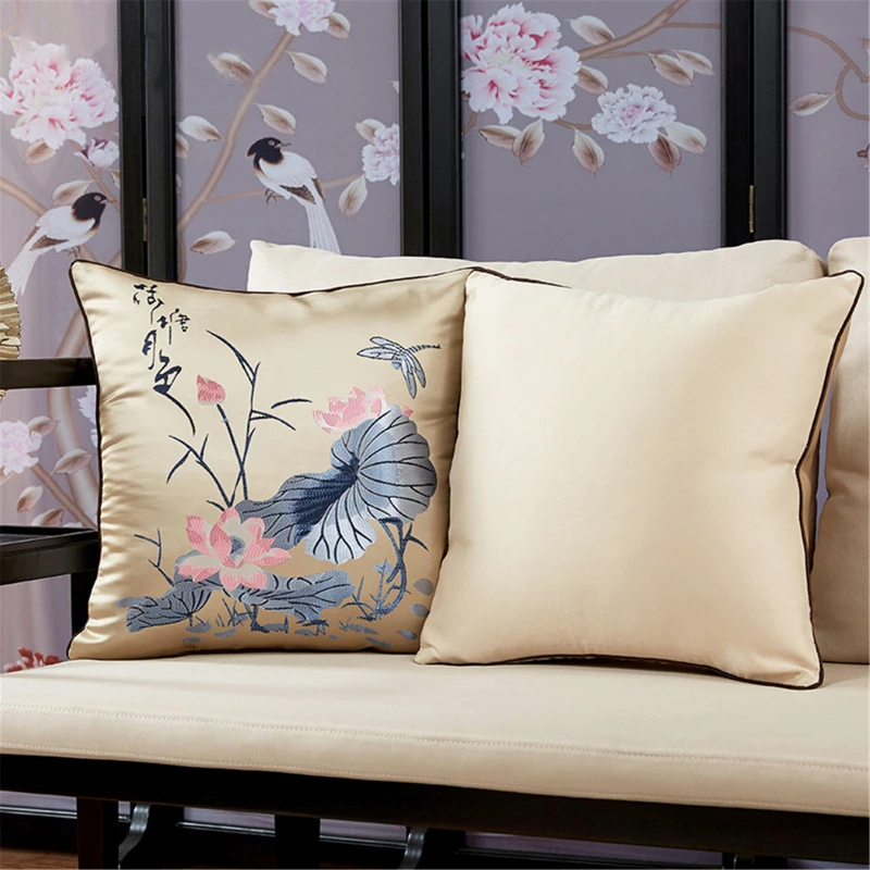 

Flower And Bird Embroidery Pillows Case Decorative Chinese Style Single Side Cushion Cover for Living Room Sofa Home Decor 45*45