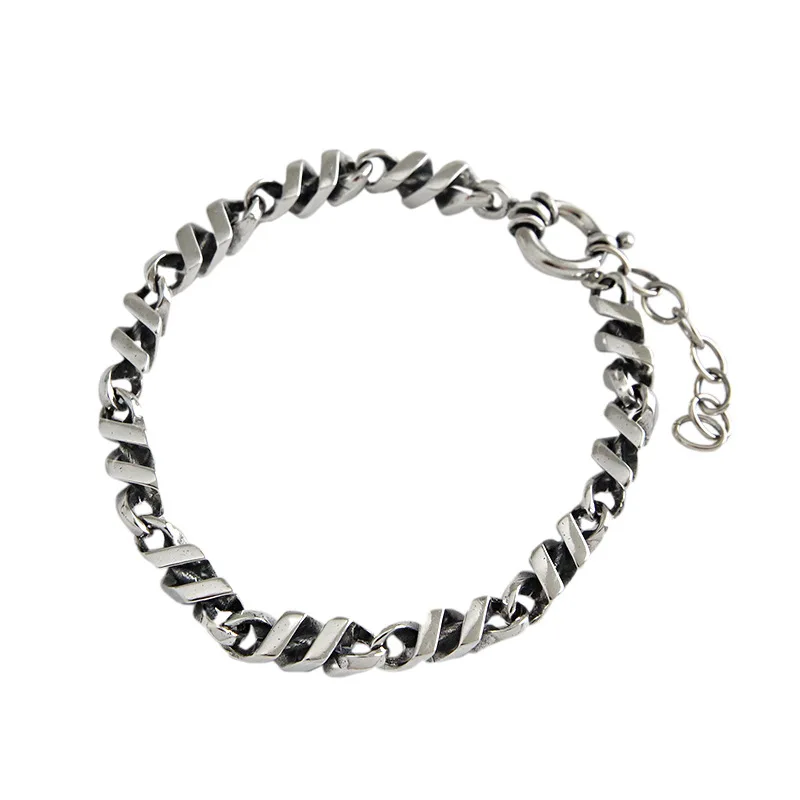 

DI-406 Korean version of S925 sterling silver bracelet INS simple retro distressed twist pattern female bracelet personality