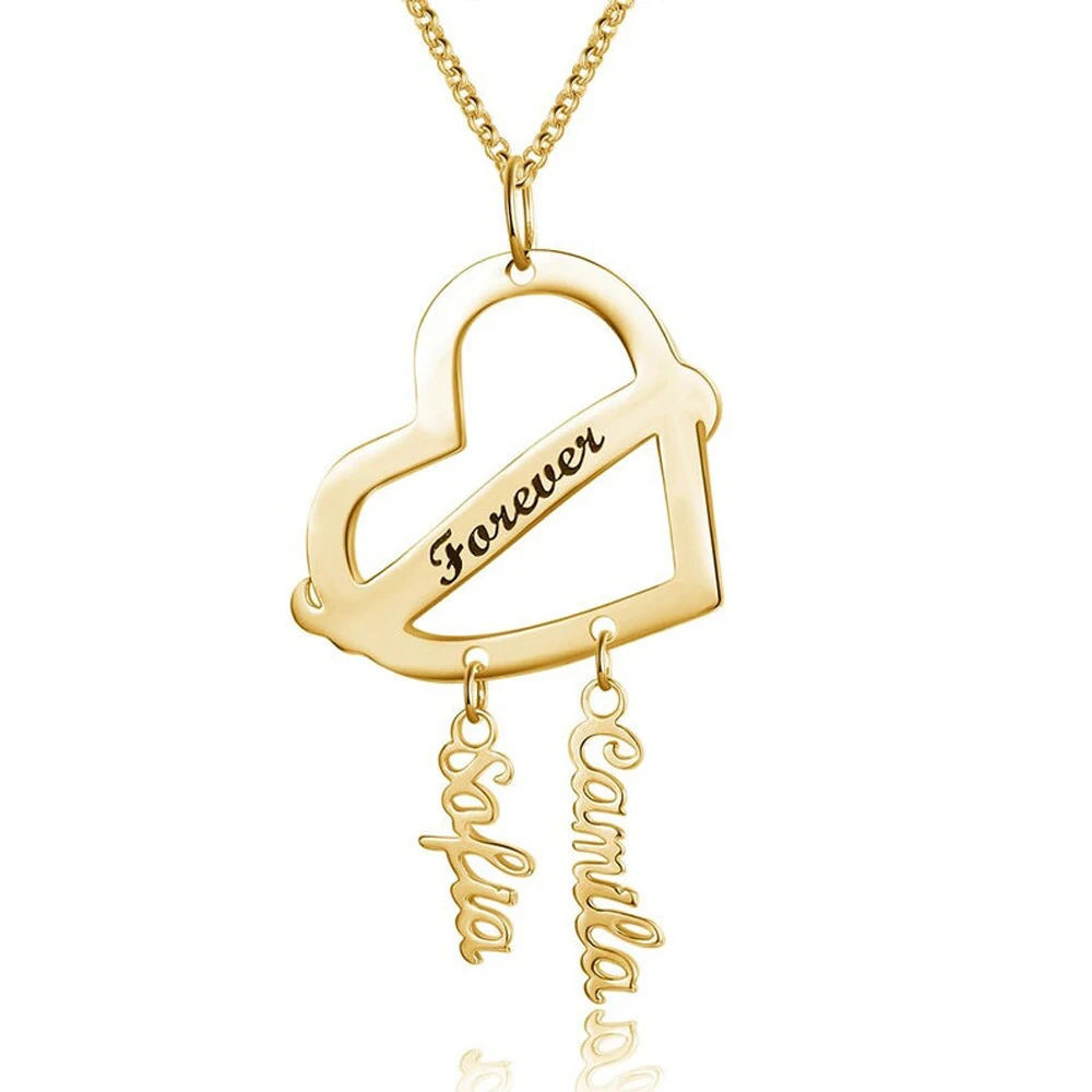 

Mumuxing2021 Trend Heart-Shaped Multiple Names Family Necklace Jewelry Customized Name Free Engraving Stainless Steel Necklace