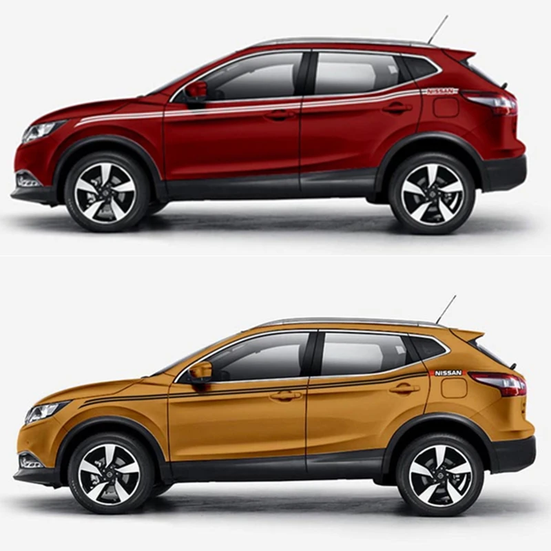 

Спортивные гоночные полосы для Nissan QASHQAI, спортивный автомобиль, с обеих сторон, спортивные автомобильные наклейки