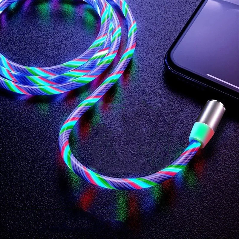 

Flowing Light Charging Magnetic USB Type C Cable Magnetic Cable USB Micro Charger Cable Wire for iPhone Huawei
