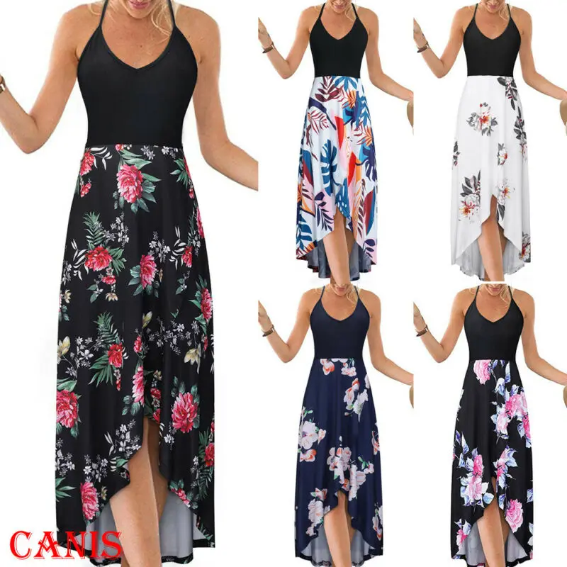 Женский цветочный сарафан Boho летние выходные пляж с ремешками Длинное Макси