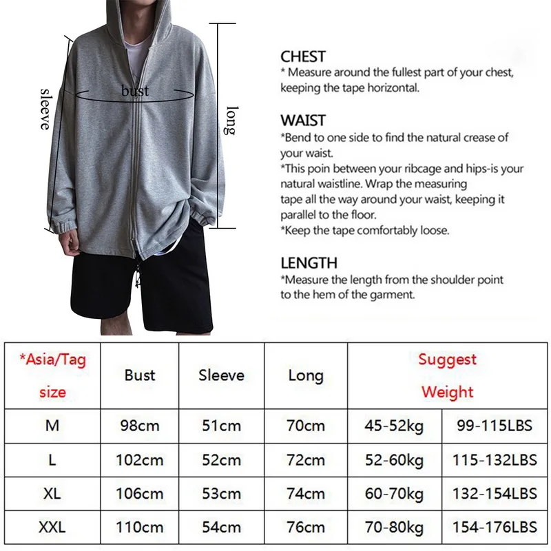 Толстовка мужская с капюшоном размера плюс на молнии худи в стиле оверсайз