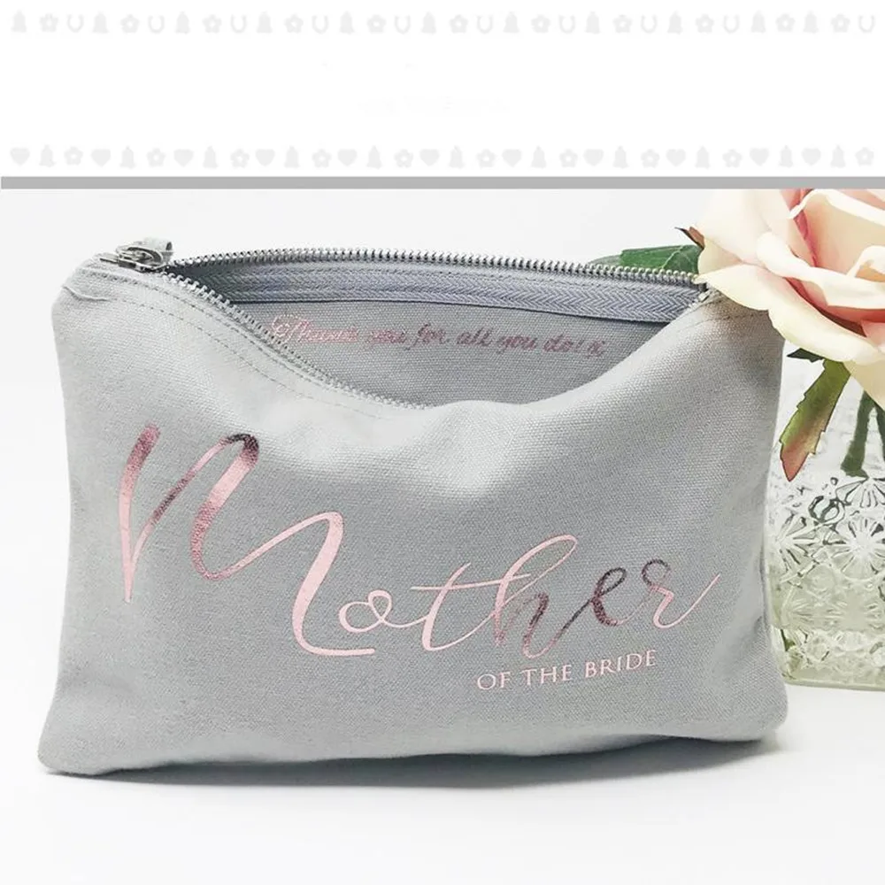 

Персонализированная серая розовая Золотая косметичка для матери невесты, индивидуальные сумки для макияжа для невесты и душа, кошелек для ...