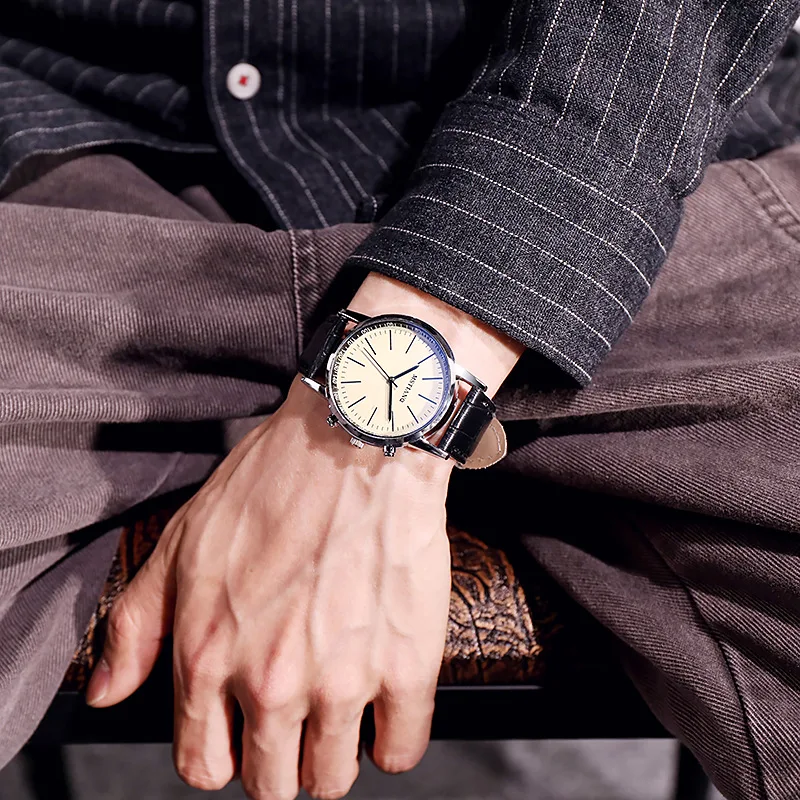 

2021 Fashion Luxury Men Leather Business Wristwatches Male Watch Reloj Hombre Relogio Masculino Watch + Box Men's Gift Clock