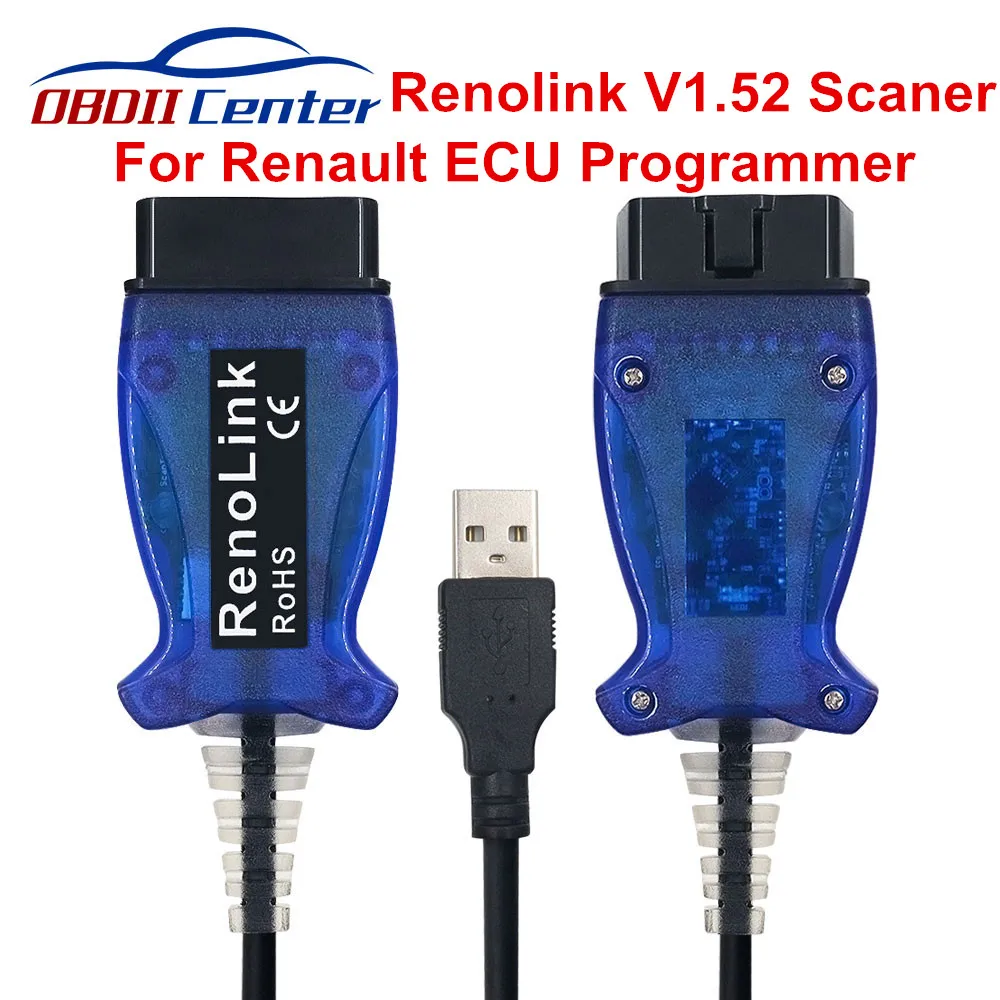 Недавно Renolink V1.52 для автомобиля Renault ECU программист Авто ключ программист Renolink USB OBD2 Диагностический кабель ЭБУ сброс подушки безопасности