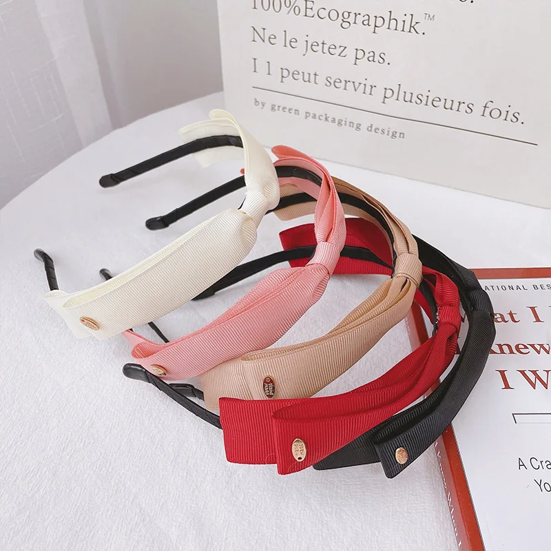 

Vintage Solid Color Bow Hairbands For Women Girls New Stack Bowknot Wide Cross Headband Bezel Hair Hoop Hair Accessories 2021