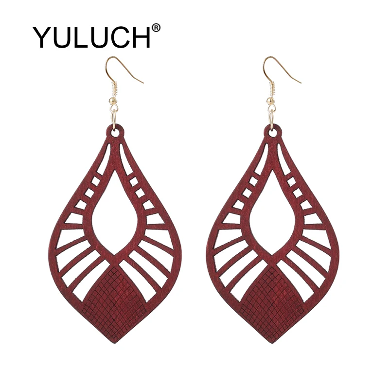 YULUCH винтажные женские полые геометрические из натурального дерева длинные