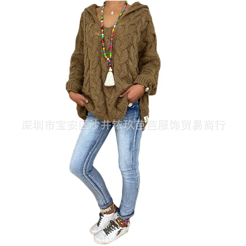 

KALENMOS Woman Sweaters Hooded Loose Casual Tops Knitting Long Sleeve Sweater 2020 Autumn Winter New Solid Oversize Clothing