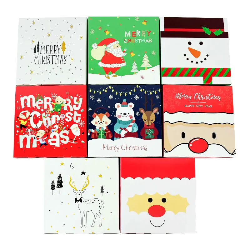 

5pc/lot 14*14*5cm Merry Christmas Cookies Candy Wrapping Gift Box Elk Santa Print Box Xmas Decoration New Year Gift Navidad 2022