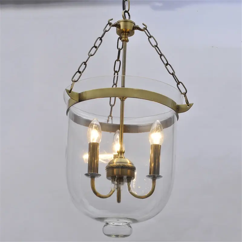 

American Country Brass Color Clear Glass Foyer Pendant Lamp Retro Dining Room Decoration Light D250MM\300MM Free Shipping