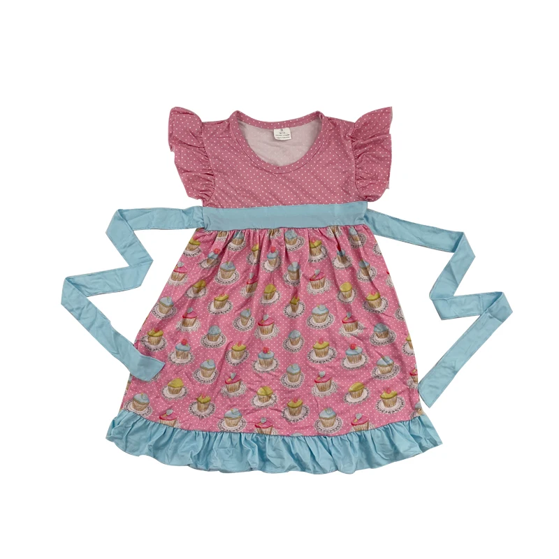 Boutique cute baby outfits ice-cream pattern flutter sleeves dress girls clothing | Детская одежда и обувь