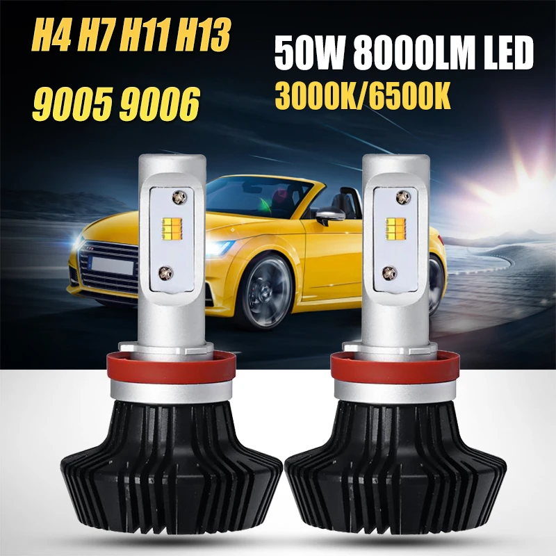Автомобильные фары Oslamp 50 Вт 4000LM 3000K 6500K H4 H7 H13 дальний свет белый желтый два цвета