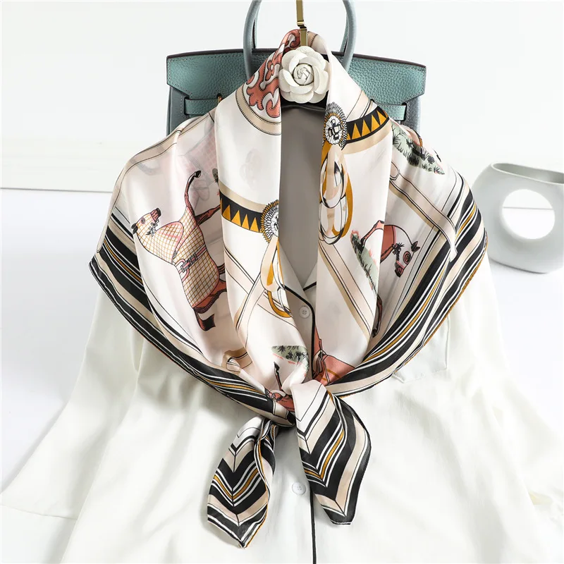

Animal Horse Print Silk Scarf Women Square Large Shawls 90*90CM Summer Beach Hijabs Wraps Pashmina Headscarf Fashion Foulard