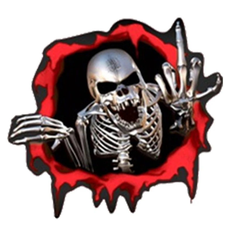 

15cm*14cm Car Stickers Decor Motorcycle Decals Skeleton Skull In The Bullet Hole Decorative Accessories Creative Waterproof PVC