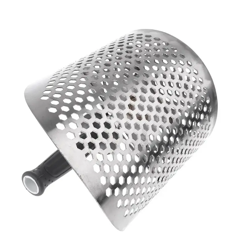 

Sand Scoop for Metal Detecting, Stainless Steel with Hexahedron Holes for Beach Treasure Hunting + Plastic Handle H9EB