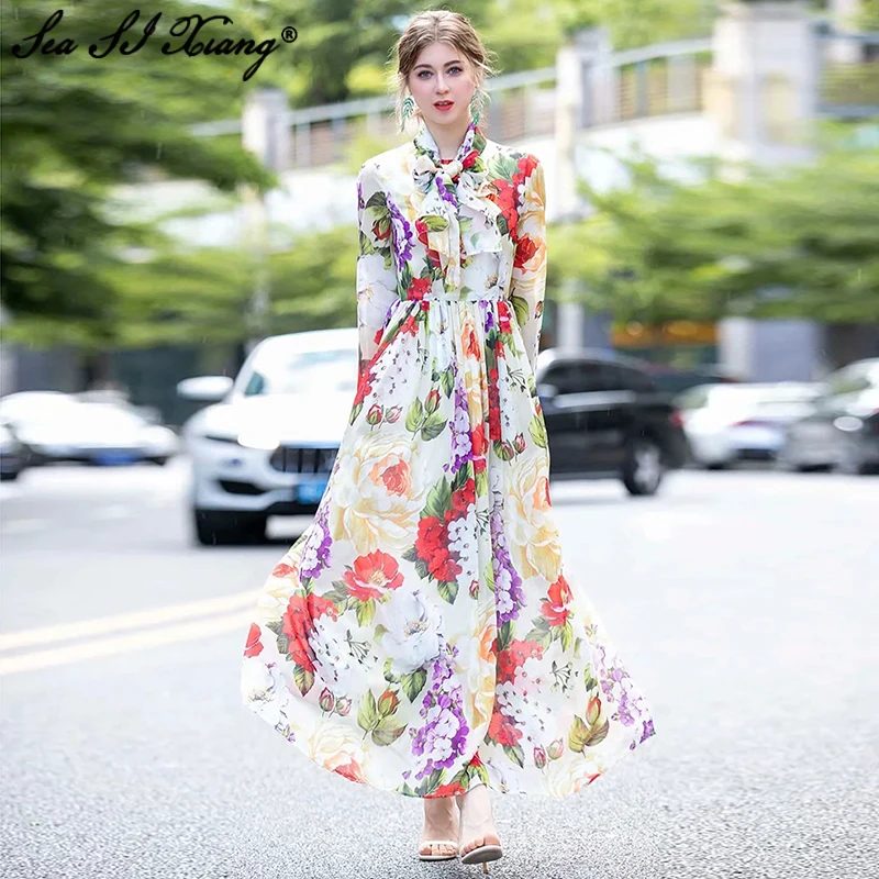 Женское модельное платье макси Seasixiang длинное праздничное с длинным рукавом и