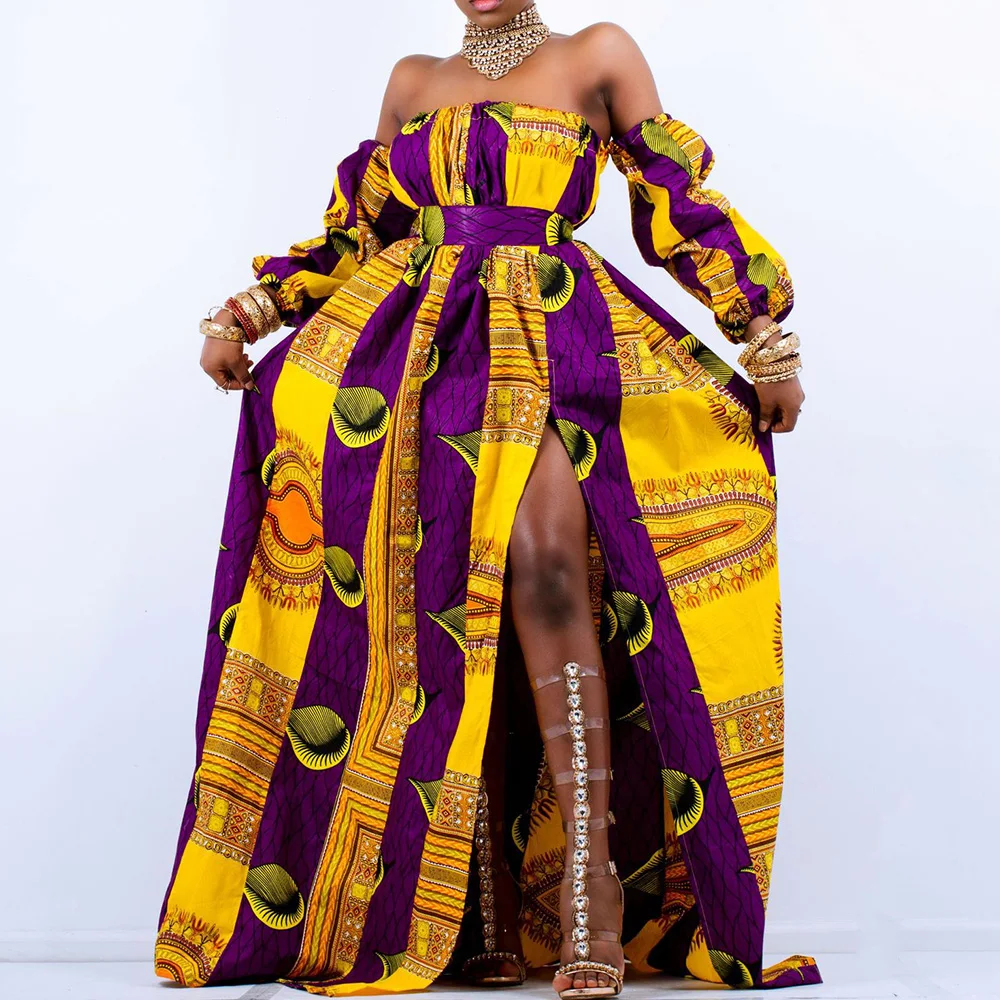 Женское платье с геометрическим принтом в африканском стиле сексуальное длинное