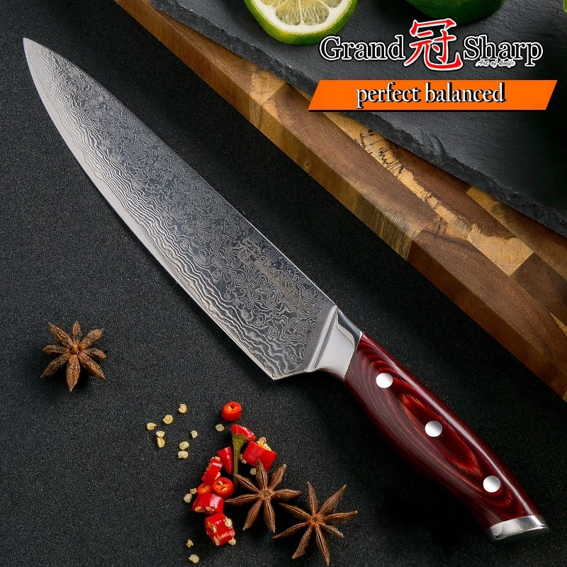 

67 Layers Japanese Damascus Stainless Steel Chef Knife 8 Inch Vg-10 Blade Kitchen Slicing Cooking Tools Pakka Handle