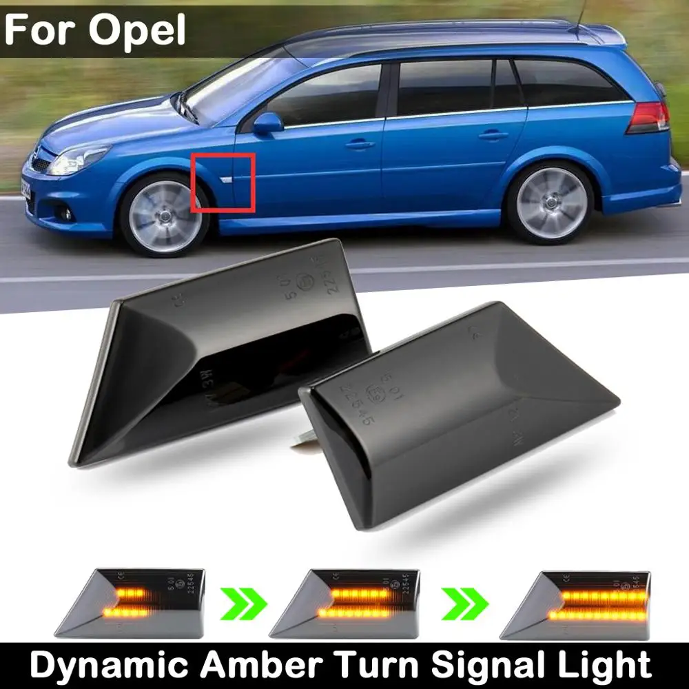 

2Pcs For Opel Vectra C 2002-2008 Signum 2003-2008 Smoked Lens LED Side Marker Lamp Dynamic Amber Turn Signal Light