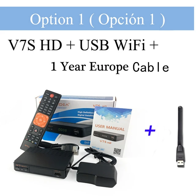 With 7 Codes DMYCO спутниковый ресивер V7SHD DVB-S2 Lnb ТВ Декодер с 7 кабелем Европа Португалия Испания Польша поддержка Powervu Youtube рецептор - Цвет: With 7 Codes