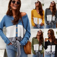 spot 2020 europe and the united states spring and autumn fashion street button solid color long sleeve sweater