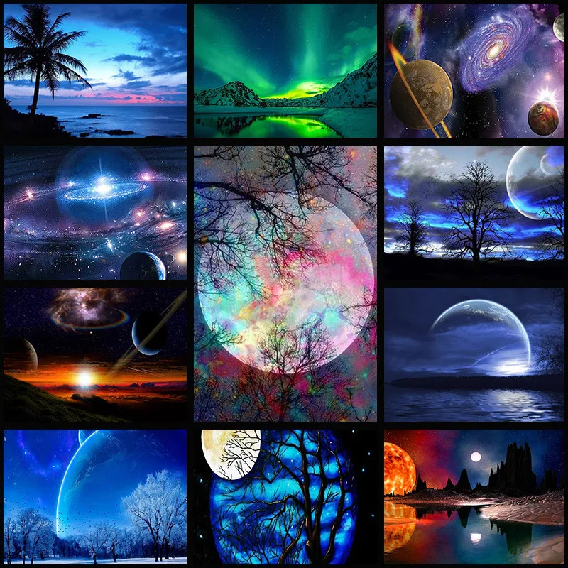 

LUOVIZEM 5D Diamond Painting Charm Starry Sky Scenery Embroidery Full Square/Round Drill Moon Landscape Room Decor Painting