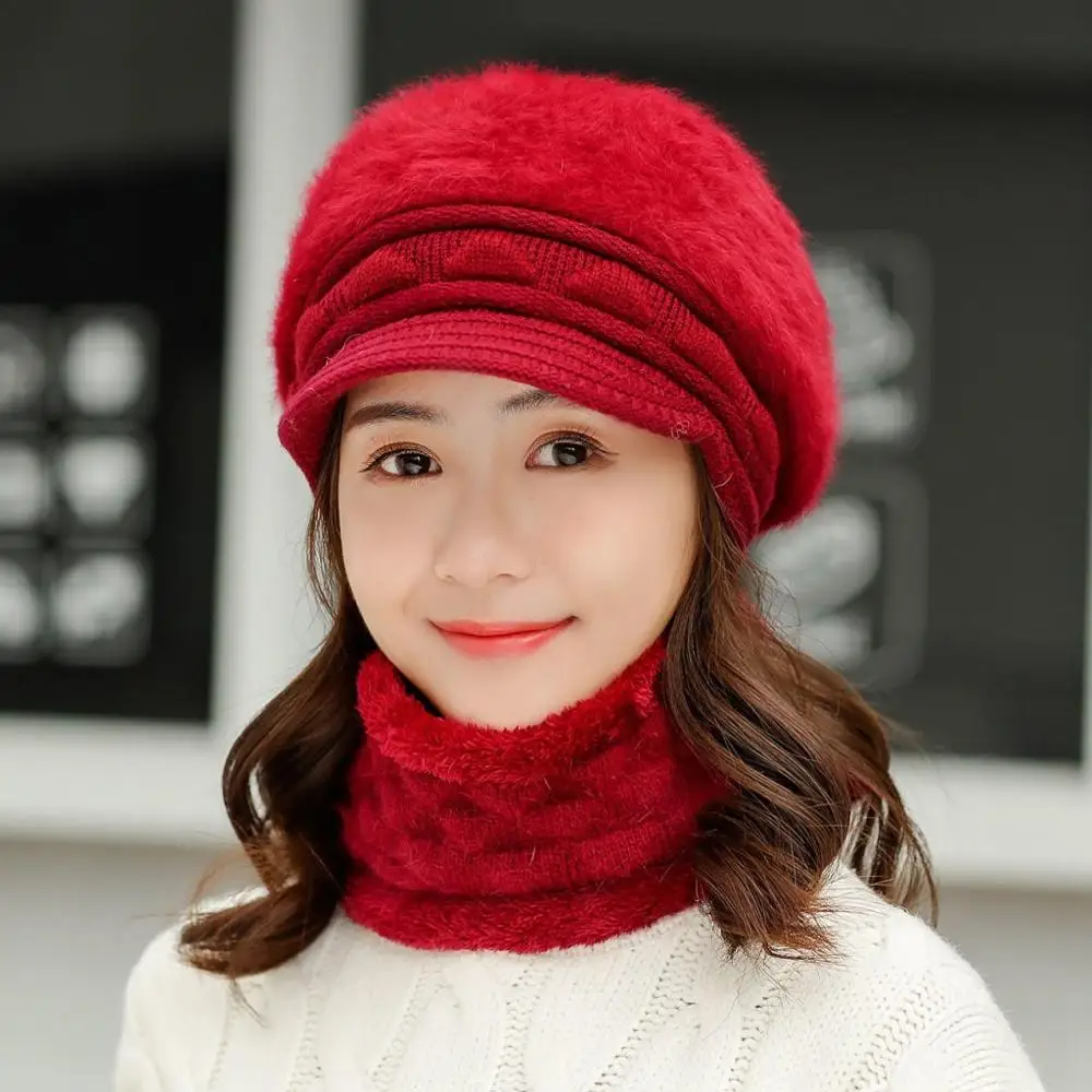 2019 теплая шапка бини для девочек шарф-кольцо помпоны зимние шапки вязаные шарф 2