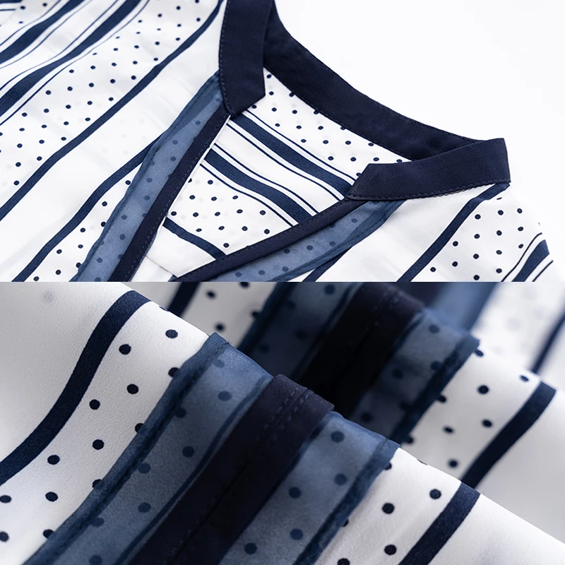 2020 шикарные полосатые женские модные Осенние Синие шифоновые офисные Топы с