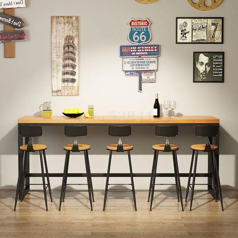 Bar Table And Chair Combination High Foot Domestic American Solid Wood Long Simple Modern Wall |