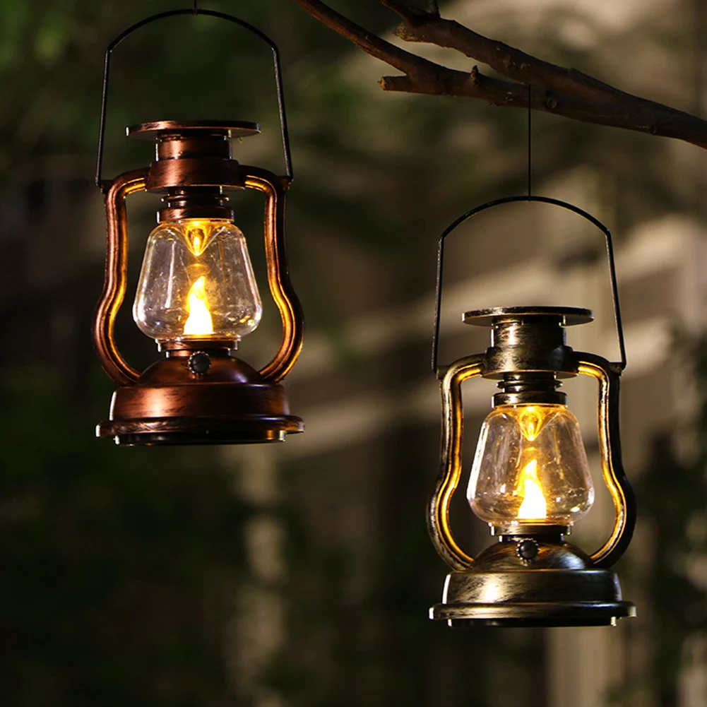 

Retro Horse Lantern Rechargeable Solar Battery Camping Light Outdoor LED Candle Flame Warm Lighting Tent Garden Decoration