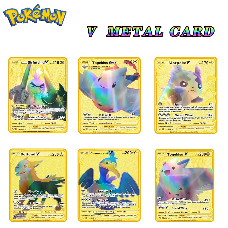 

Pokemons Metal Card V Max Game Battle Card Anime Figure Togekiss Bikachu Peripherals Collection Toys for Kids In Stock