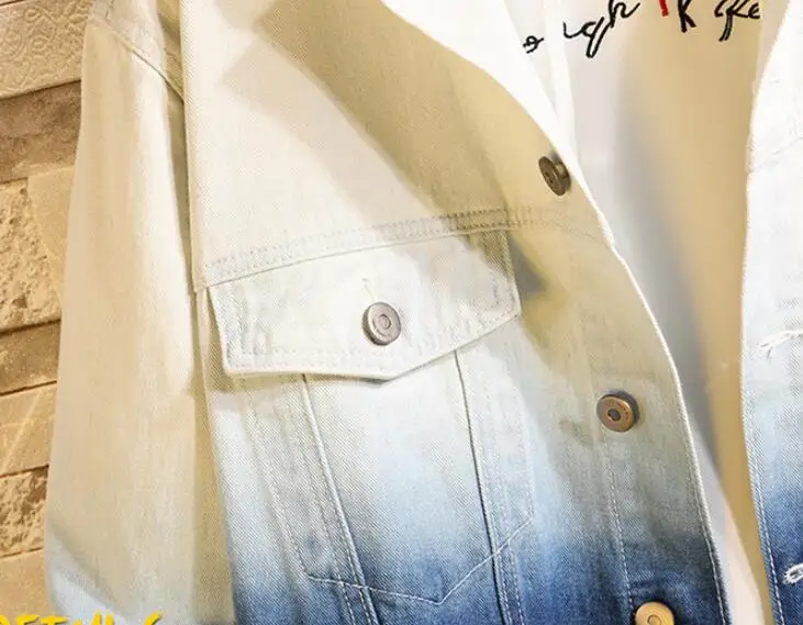 

Denim Cotton Jackets Men 2019 Autumn Streetwear Style Jacket Coat Japan Gradient Color Turn-down Collar Men's Clothing w123